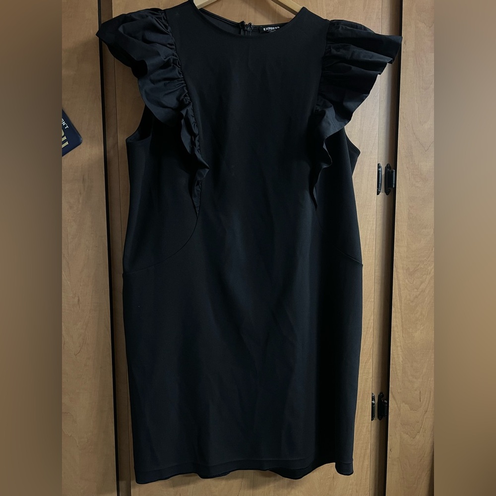 Express Black Midi Dress with Ruffle Accents